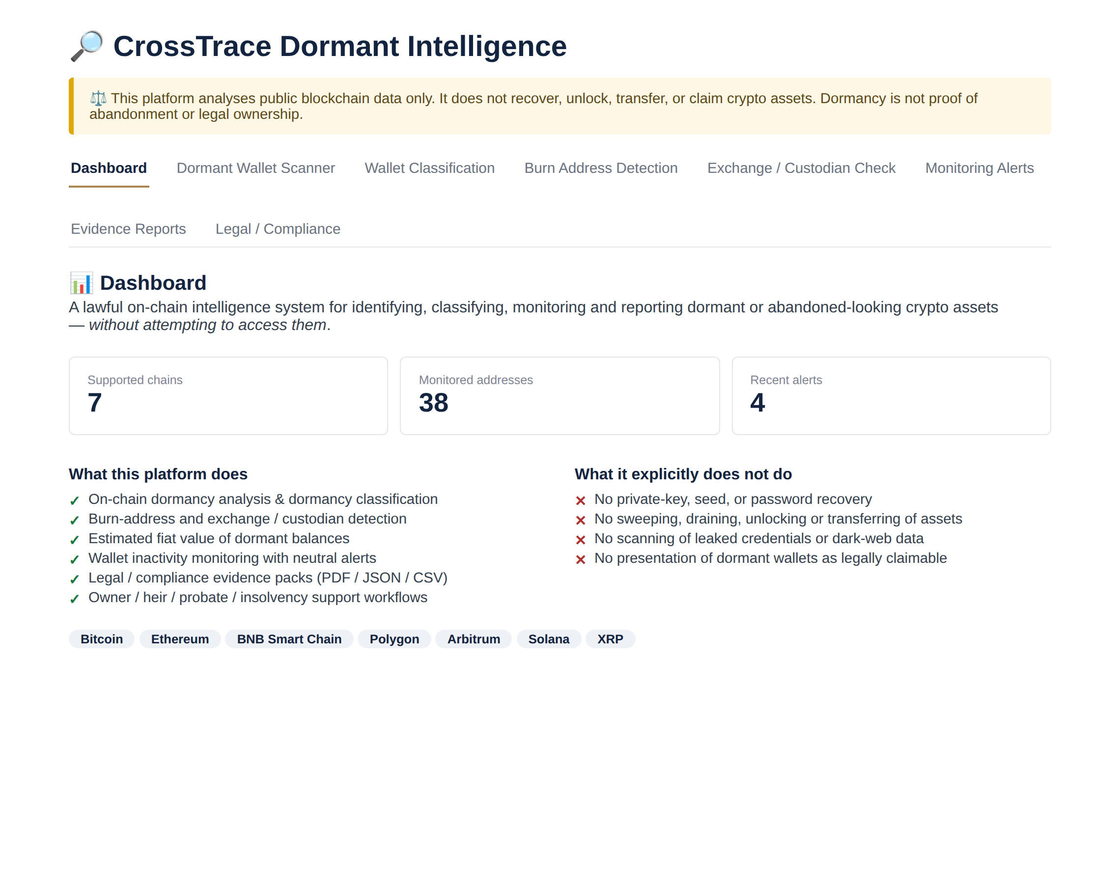 CrossTrace platform dashboard